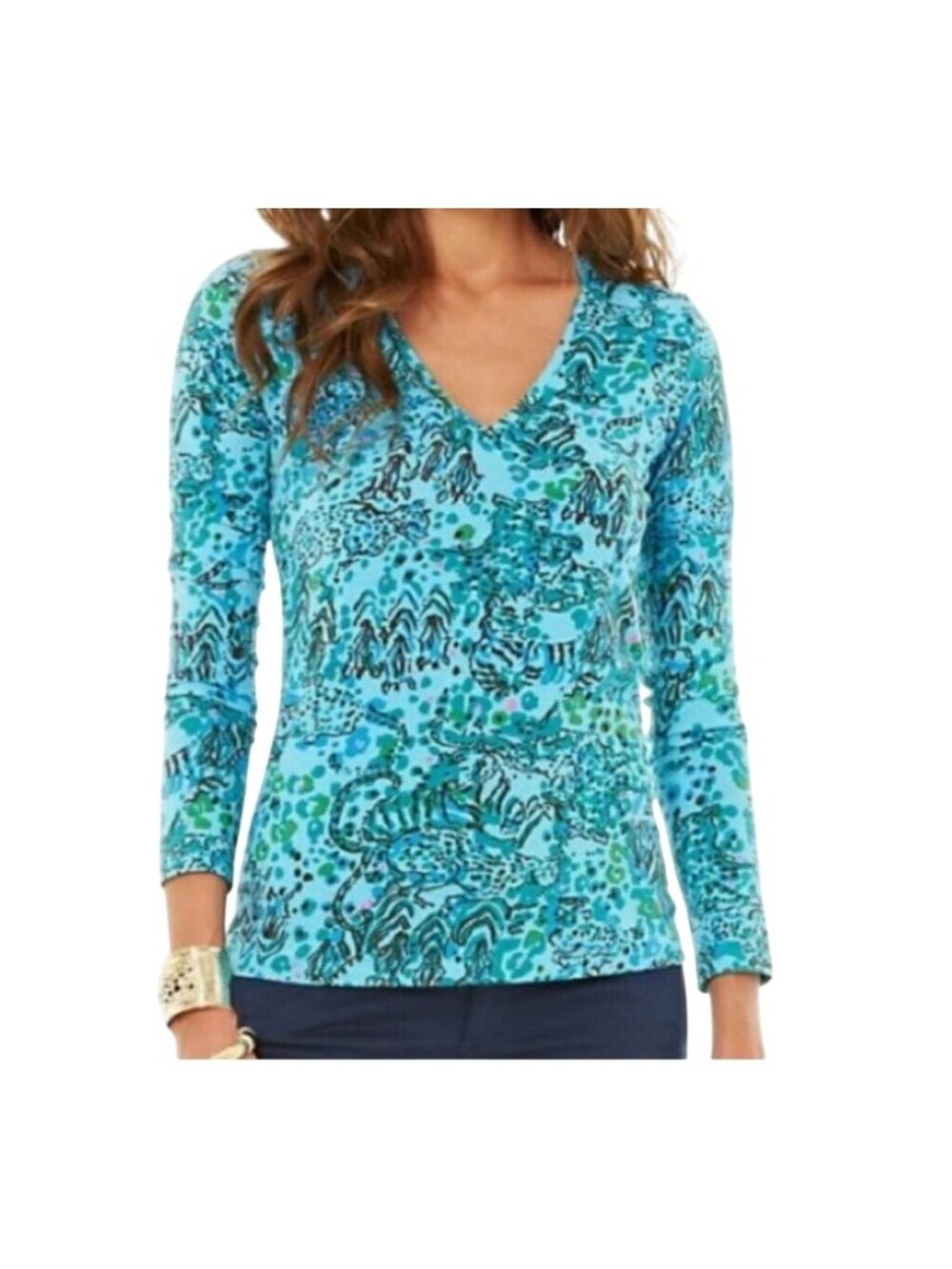 Lilly Pulitzer Escapades In The Everglades V-Neck Long Sleeve Top Small